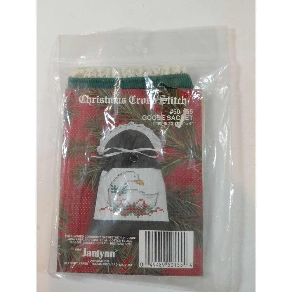 Vintage Janlynn Christmas Cross Stitch Kit #50-155 Goose Sachet 1989 NEW SEALED